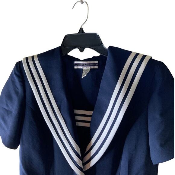 Vintage Amanda Smith Maxi Dress Size 10 Petite Navy Stripes Sailor Nautical - Picture 5 of 8
